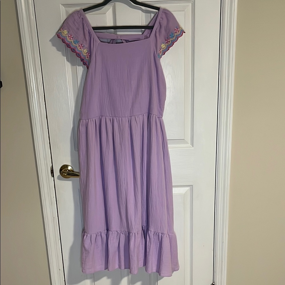 Lavender Kids Dress with Embroidered Sleeves
